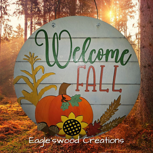 Welcome Fall Cornstalk Door Hanger 18"