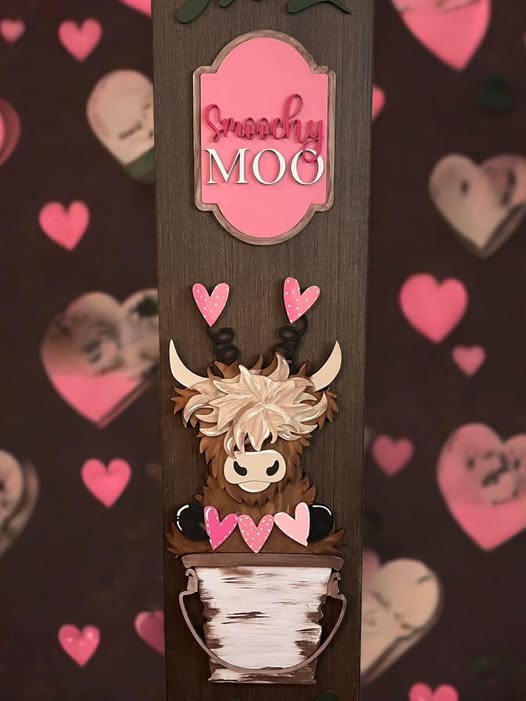 4ft Interchangeable Porch Leaner Sign Insert"Smoochy Moo" Valentine's Day