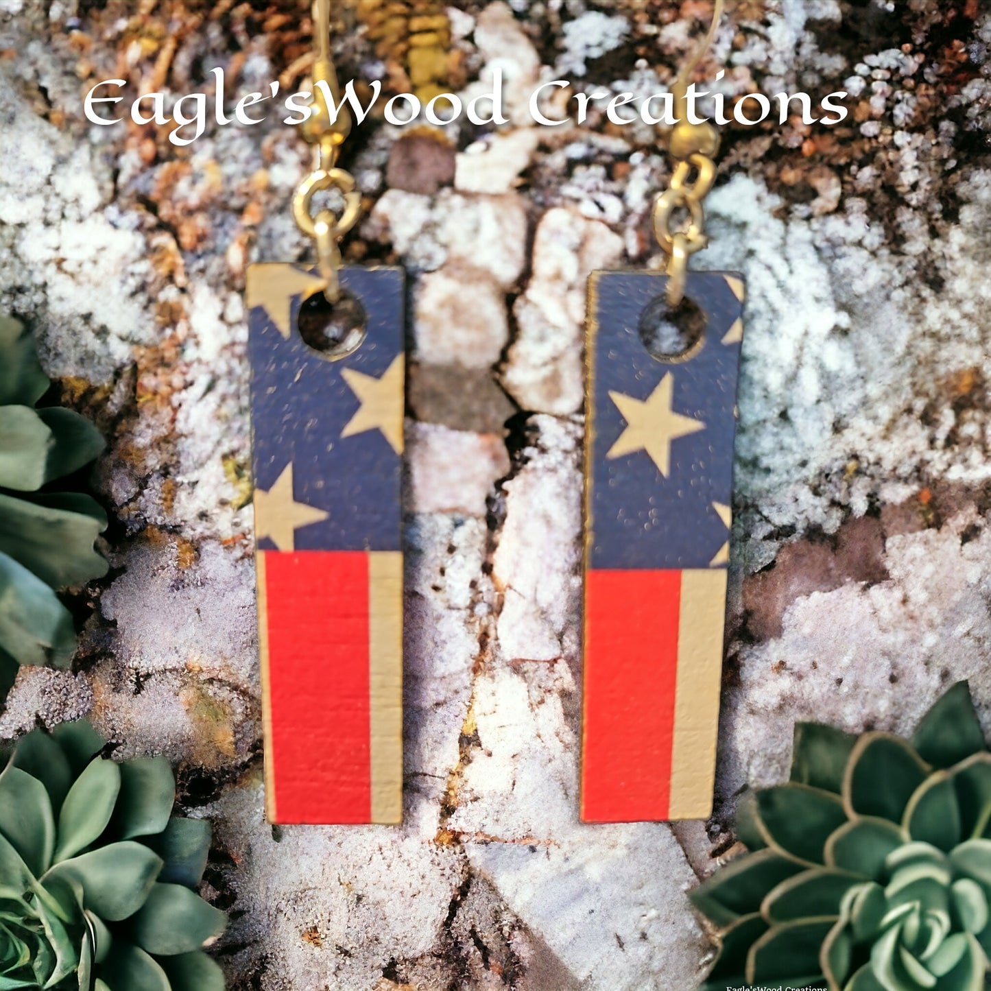 Flag Earrings in Wood