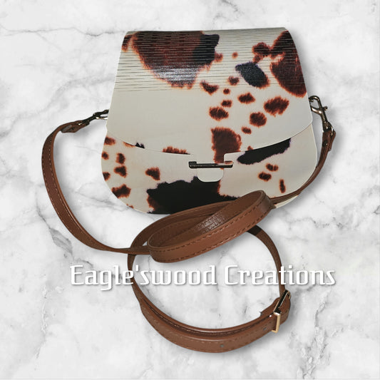 Cow Design Wooden Crossbody Purse